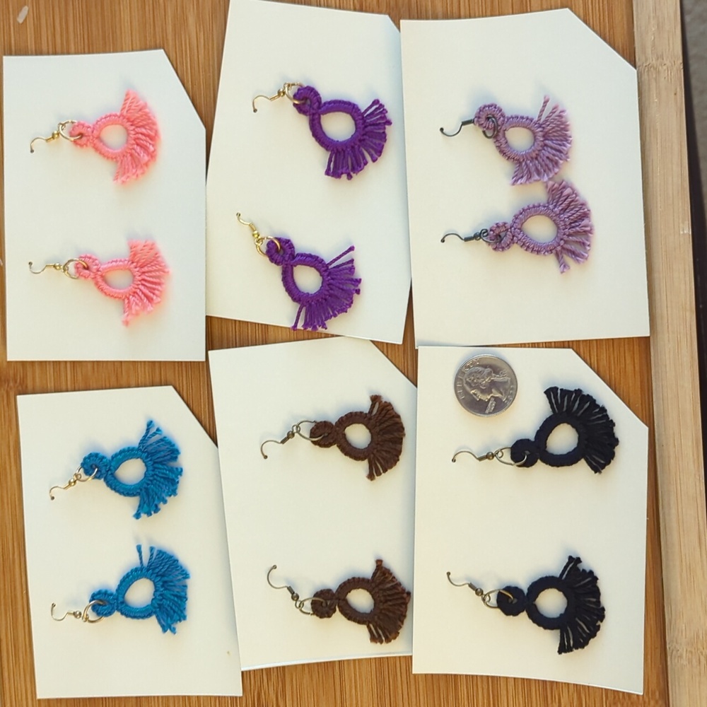 Tatted feather fringe festival earrings